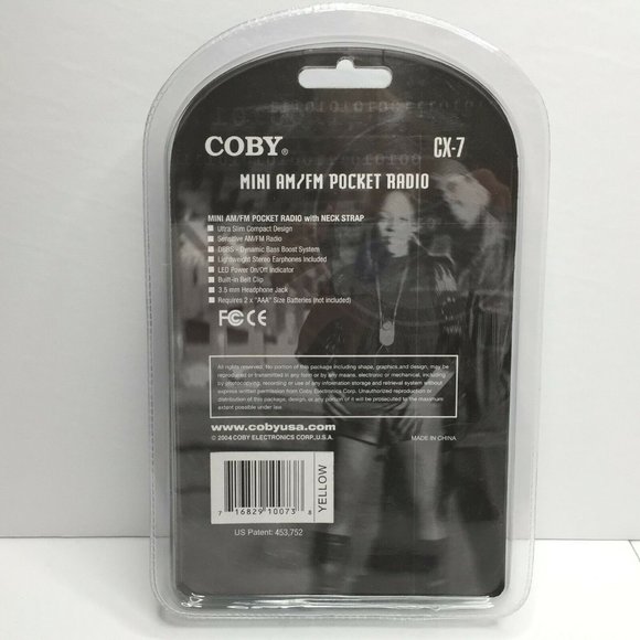 Coby Dynamic Bass Boost System Yellow CX-7 AM/FM Radio Mini Pocket Radio Earbuds - Picture 4 of 5
